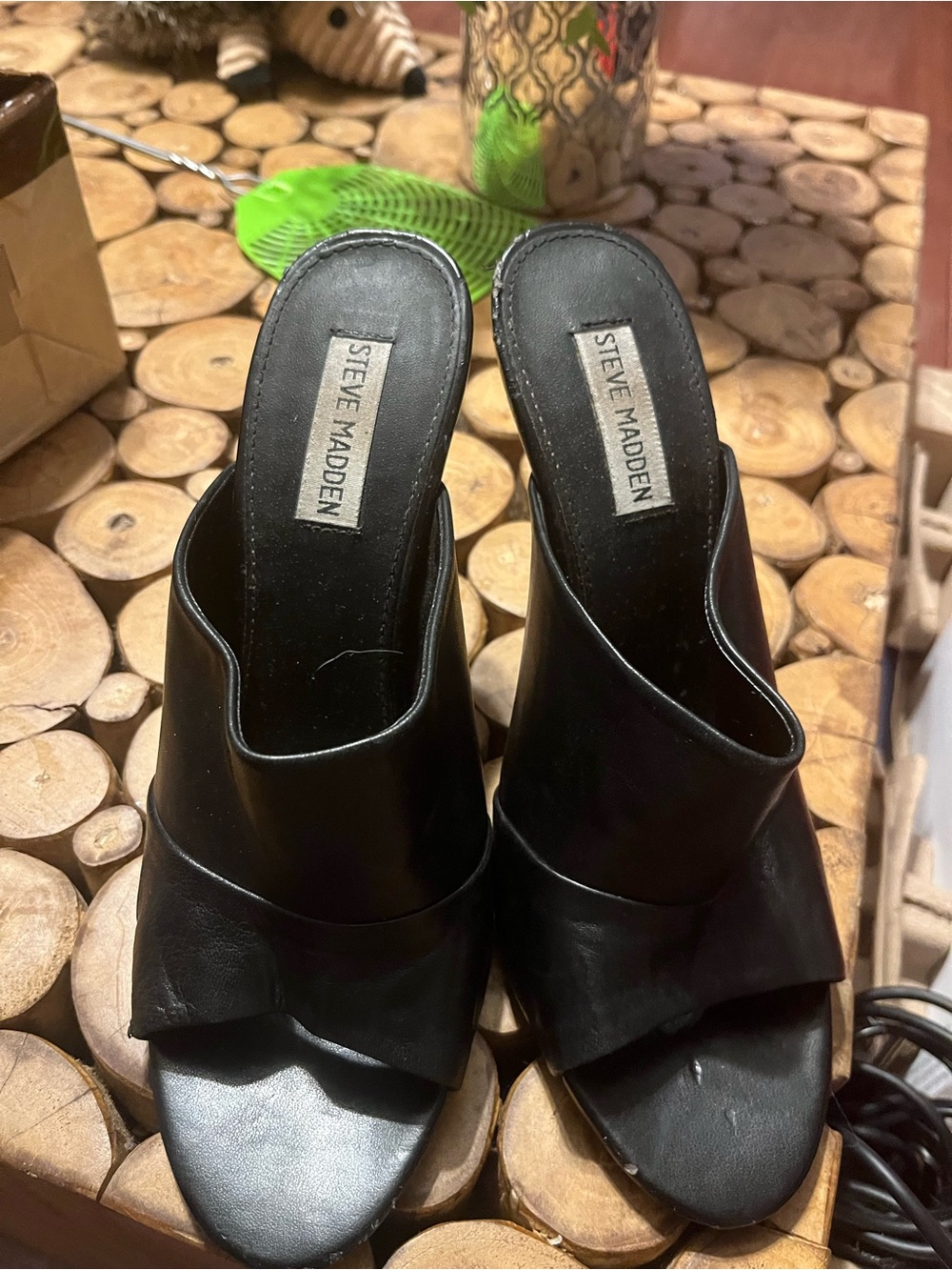 Steve Madden Black Open-Toe Slide Heels